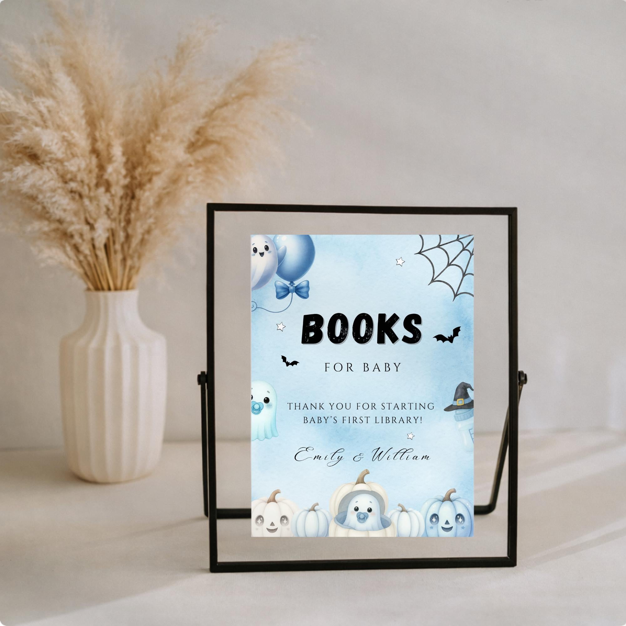 Little Boo Blue Books for Baby Sign - Little Boo blue Halloween baby shower printable