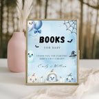 Little Boo Blue Books for Baby Sign - Little Boo blue Halloween baby shower printable