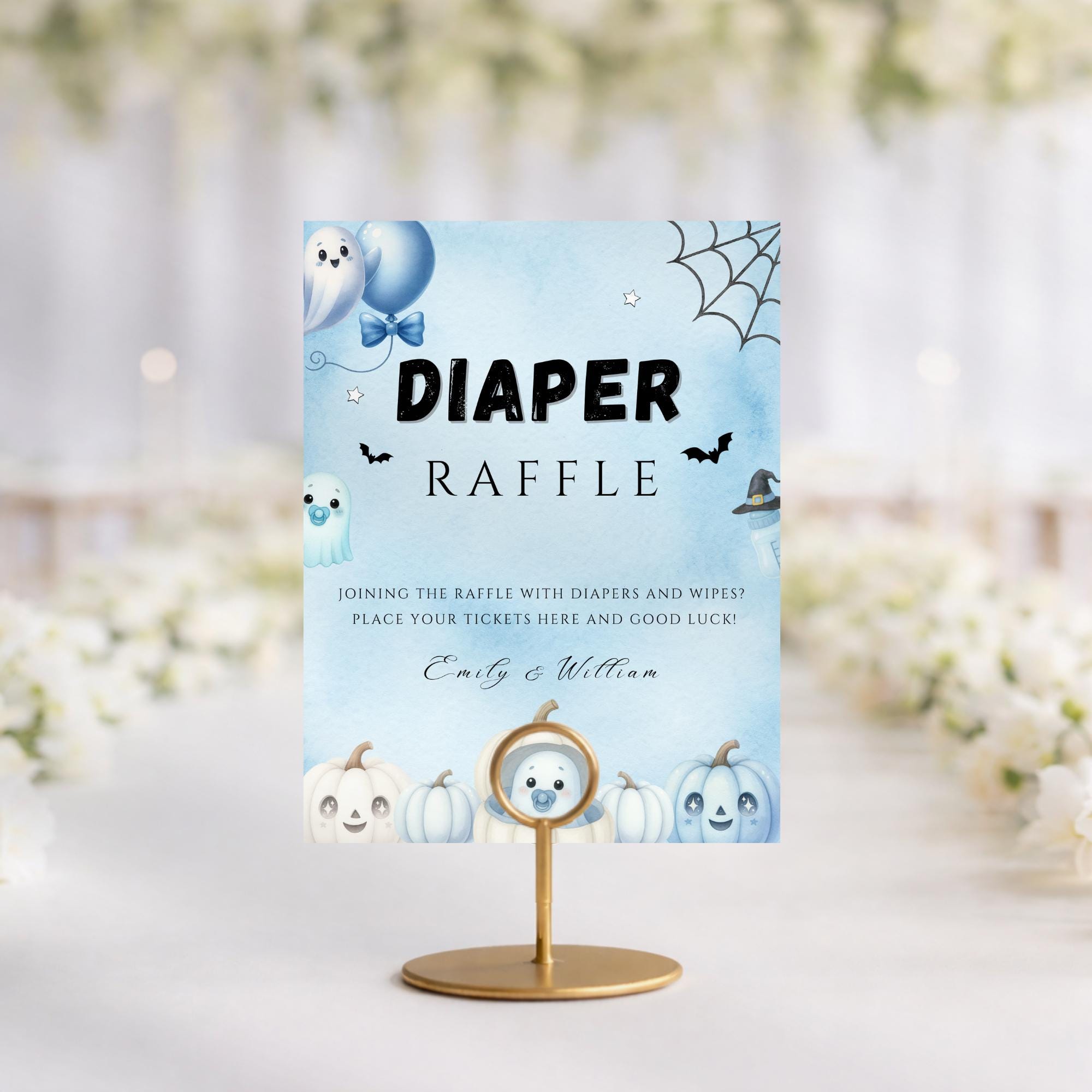Little Boo Blue Diaper Raffle Sign - Little Boo blue Halloween baby shower printable