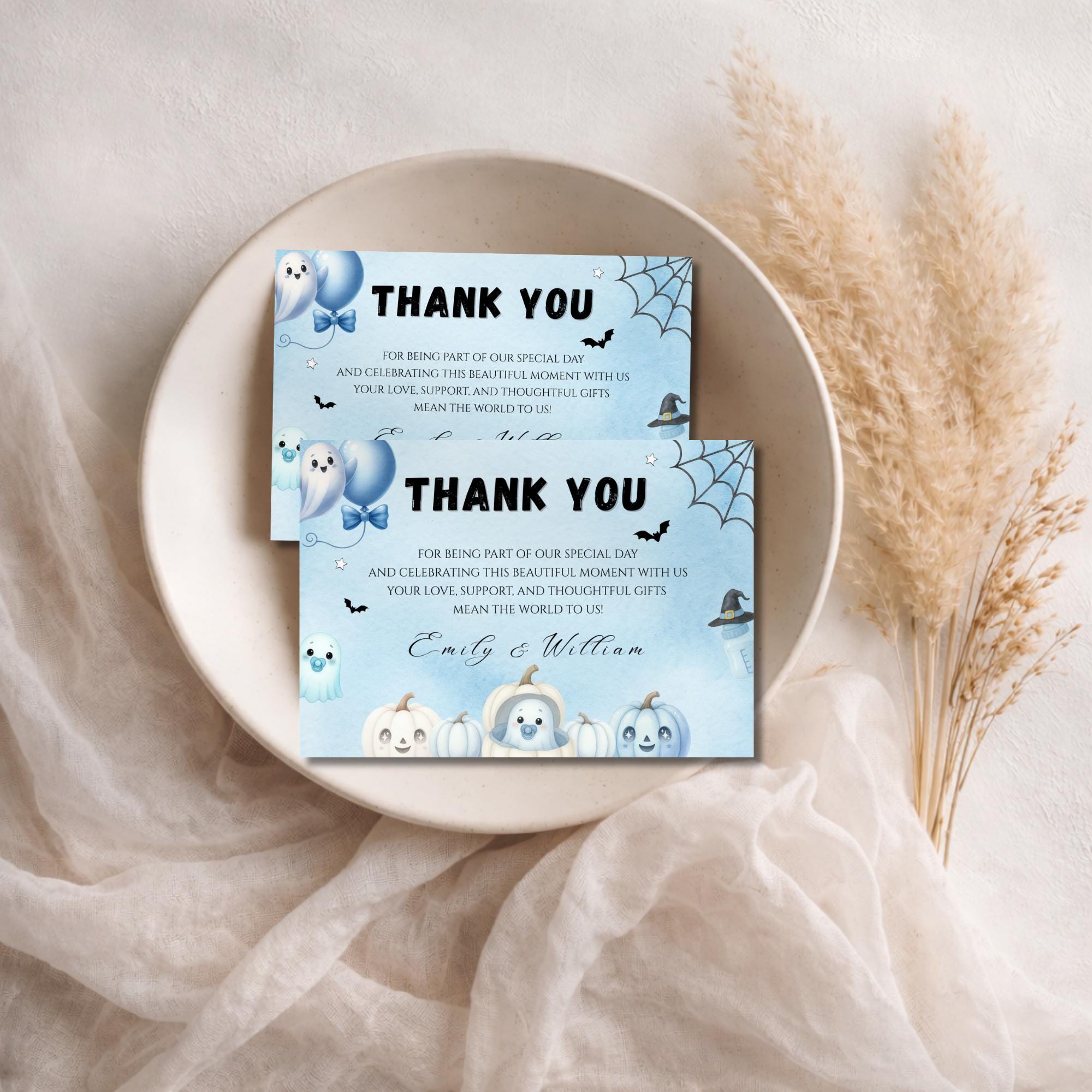 Little Boo Blue Baby Shower Thank You Card - Little Boo blue Halloween baby shower printable
