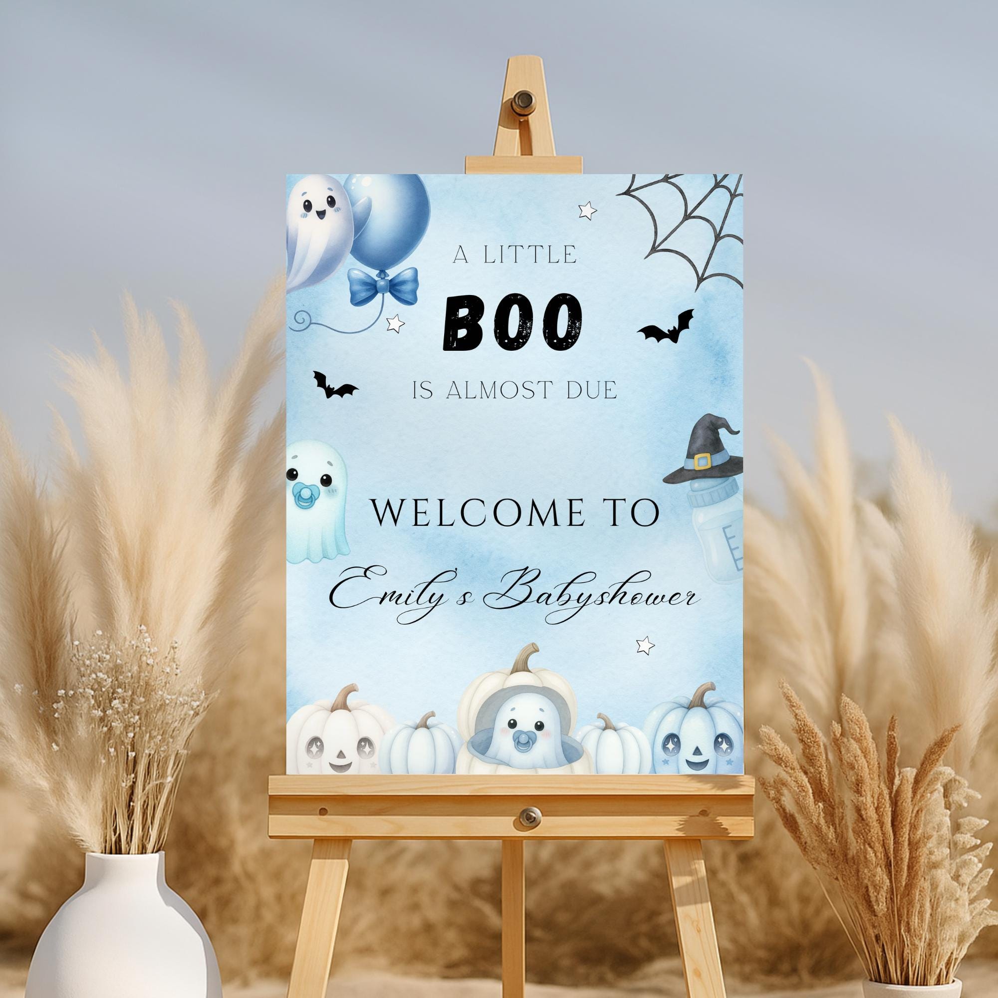 Little Boo Blue Baby Shower Welcome Sign - Little Boo blue Halloween baby shower printable