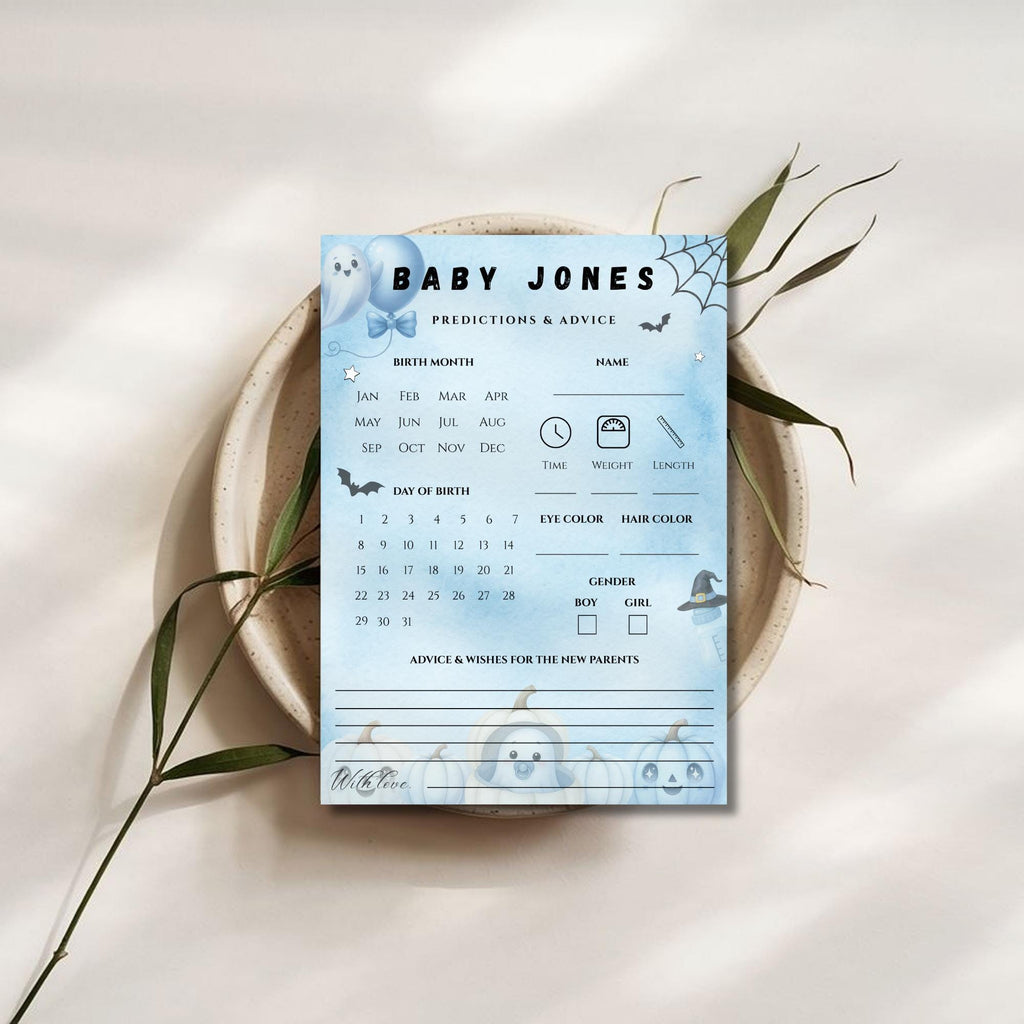 Little Boo Blue Predictions & Advice Card - Little Boo blue Halloween baby shower printable