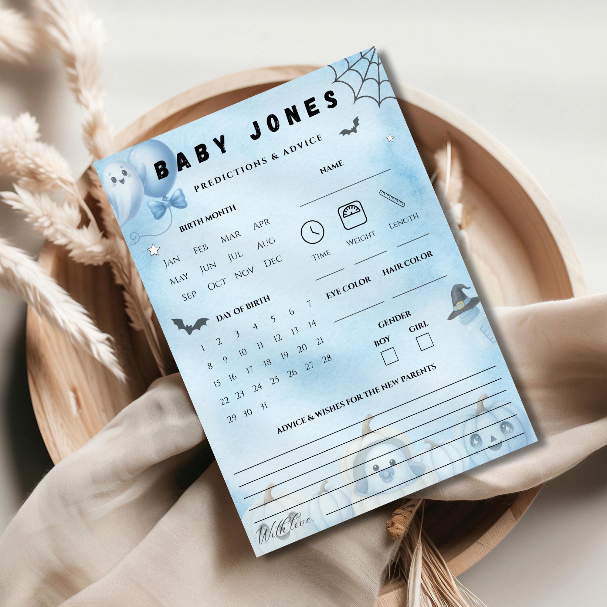 Little Boo Blue Predictions & Advice Card - Little Boo blue Halloween baby shower printable