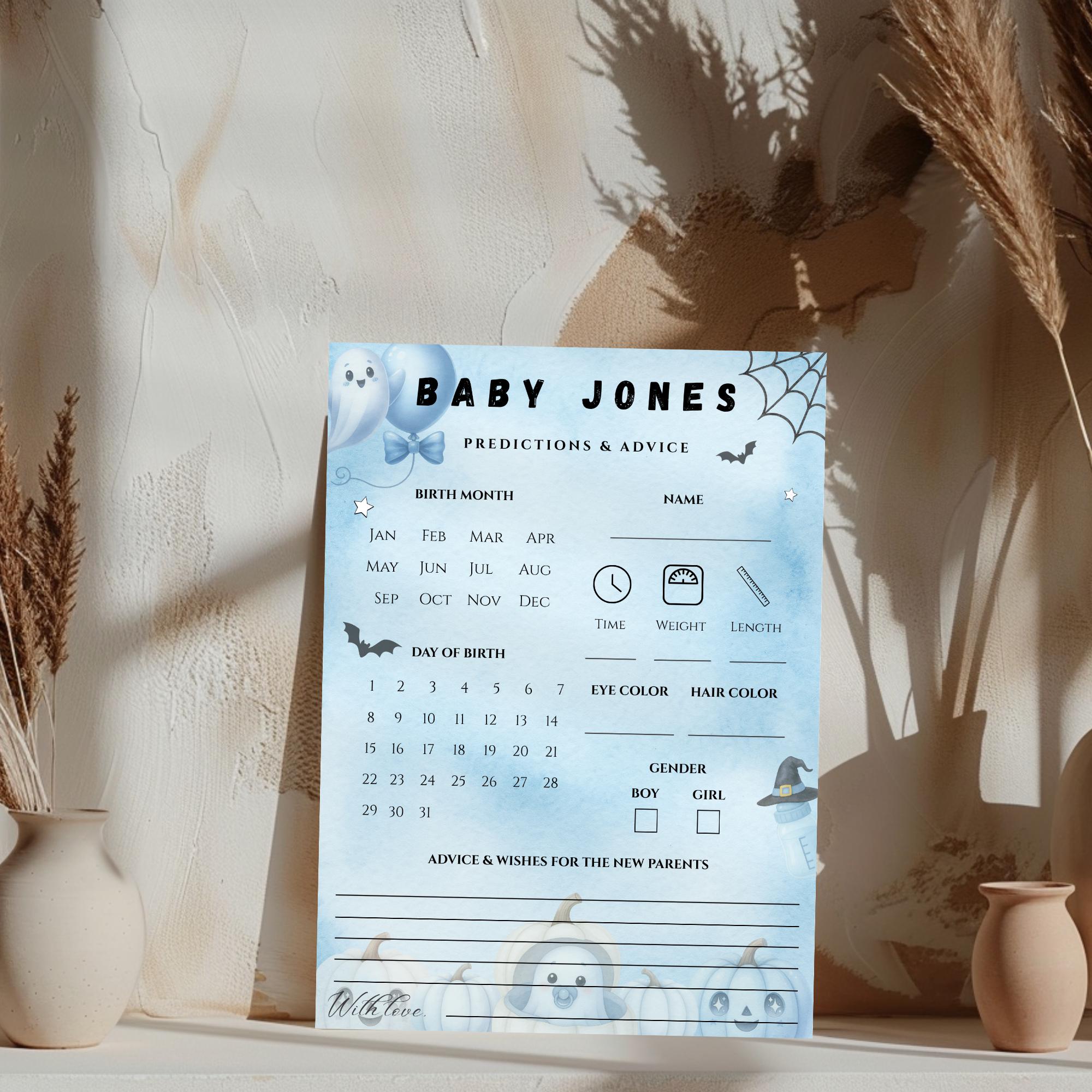 Little Boo Blue Predictions & Advice Card - Little Boo blue Halloween baby shower printable