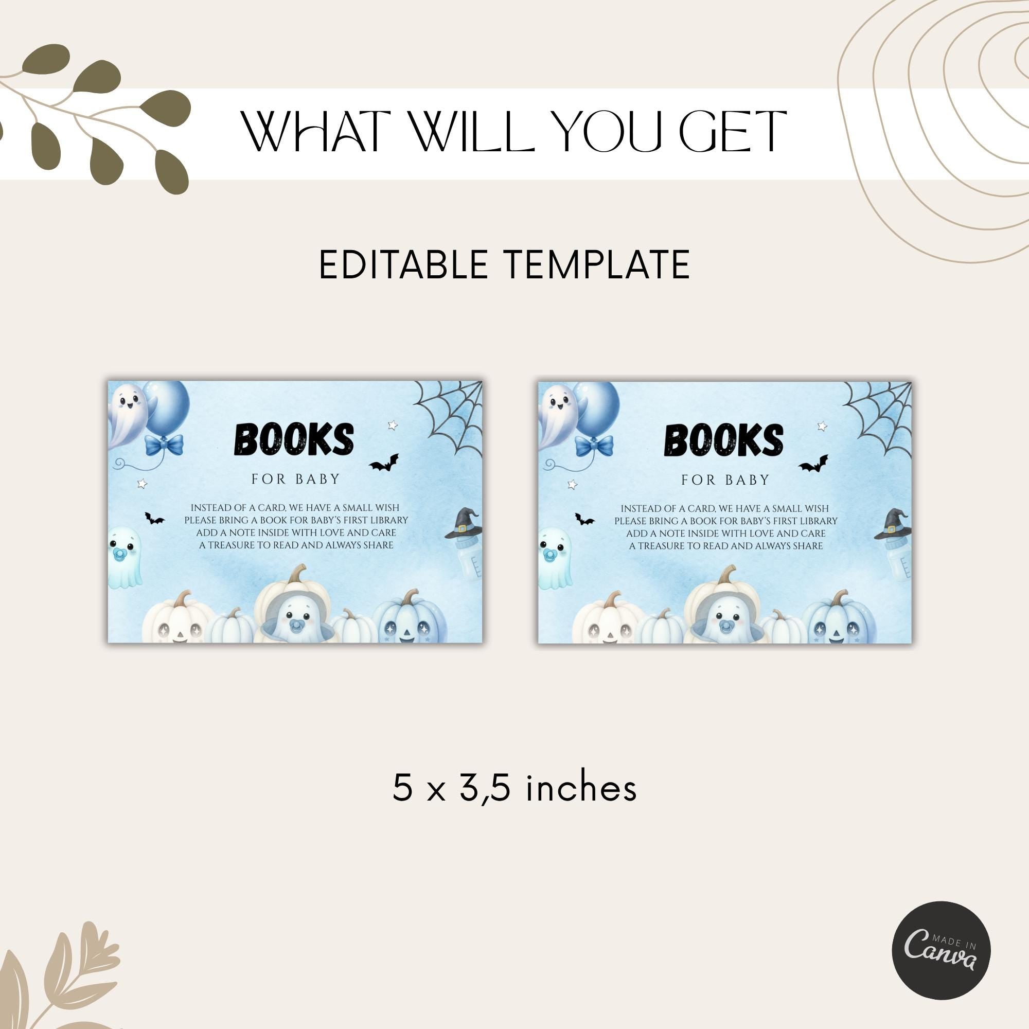 Little Boo Blue Books for Baby Card - Little Boo blue Halloween baby shower printable