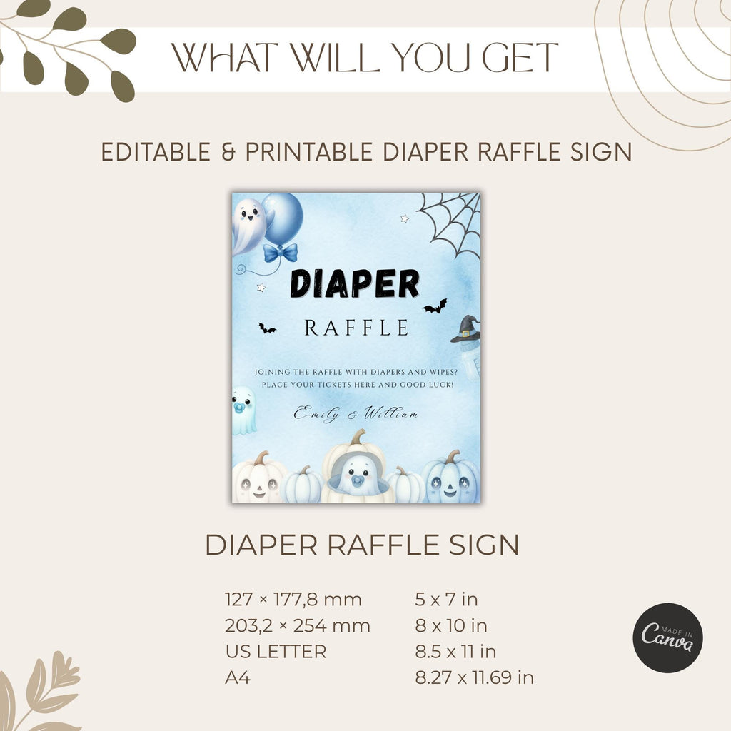 Little Boo Blue Diaper Raffle Sign - Little Boo blue Halloween baby shower printable