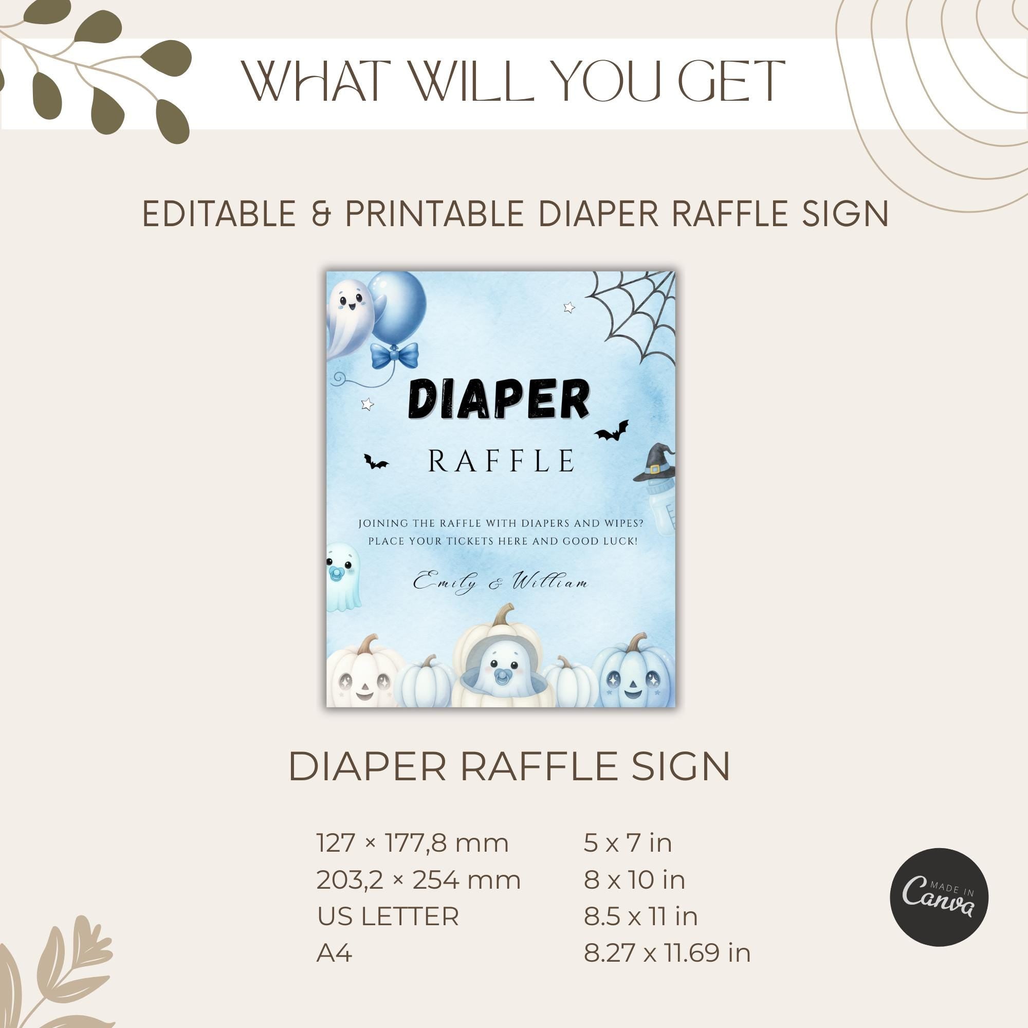 Little Boo Blue Diaper Raffle Sign - Little Boo blue Halloween baby shower printable