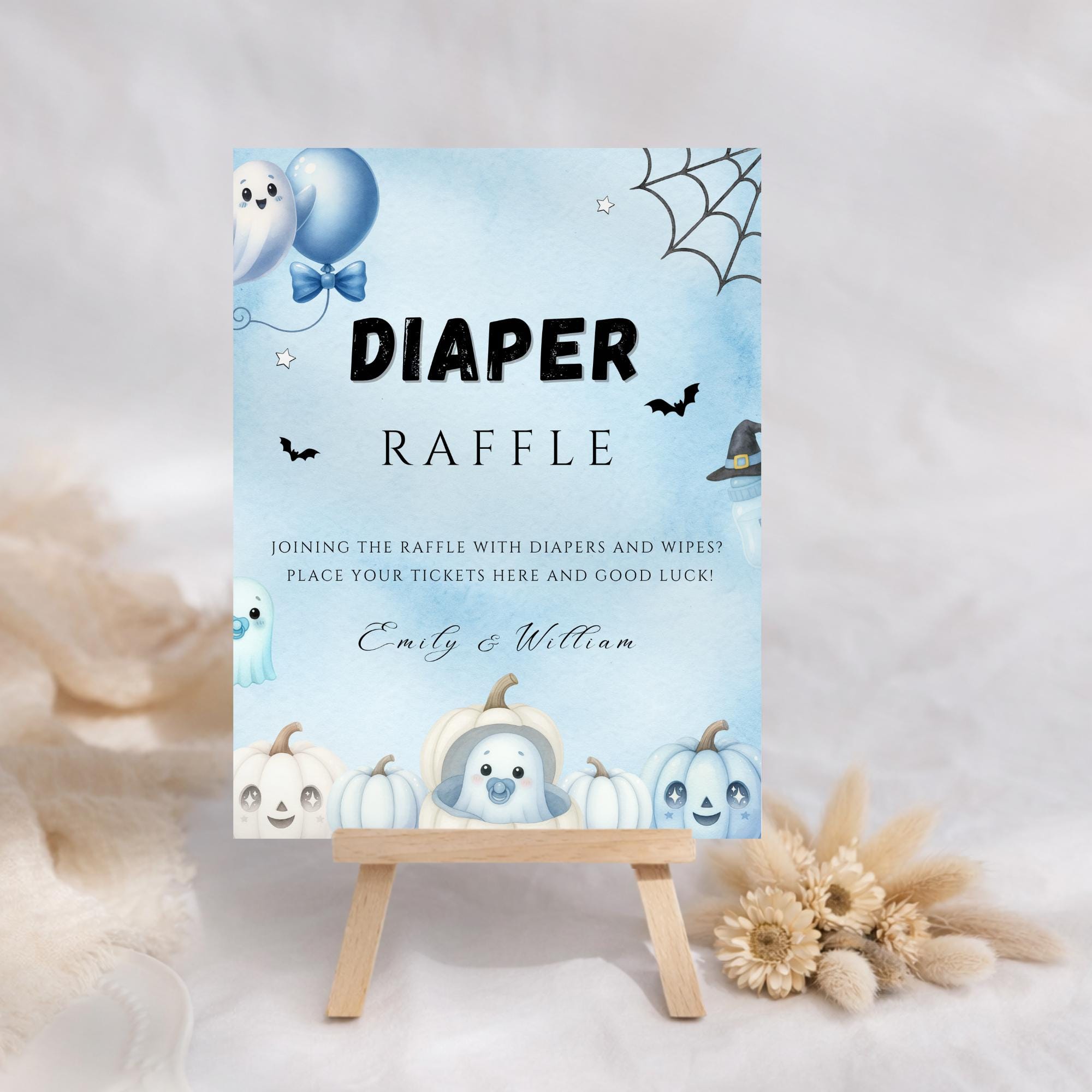 Little Boo Blue Diaper Raffle Sign - Little Boo blue Halloween baby shower printable
