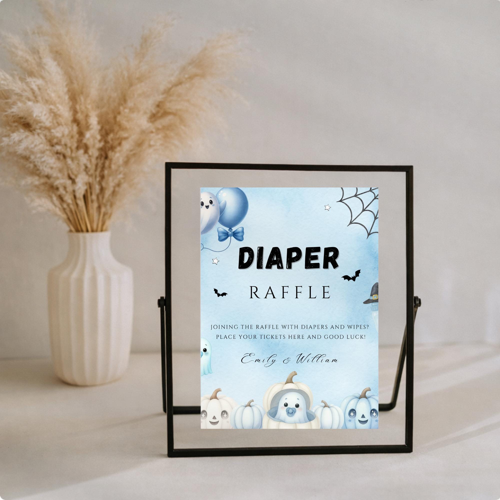 Little Boo Blue Diaper Raffle Sign - Little Boo blue Halloween baby shower printable