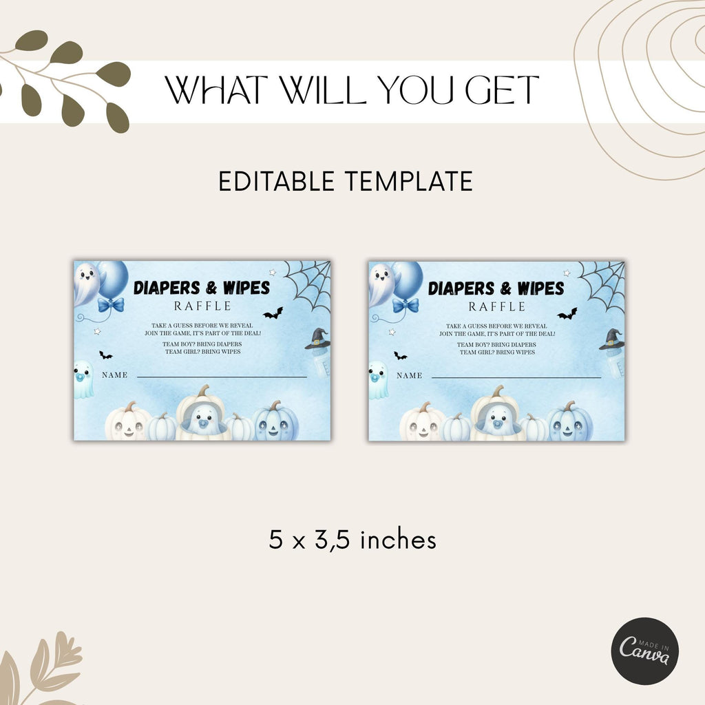 Little Boo Blue Diaper Raffle Card - Little Boo blue Halloween baby shower printable