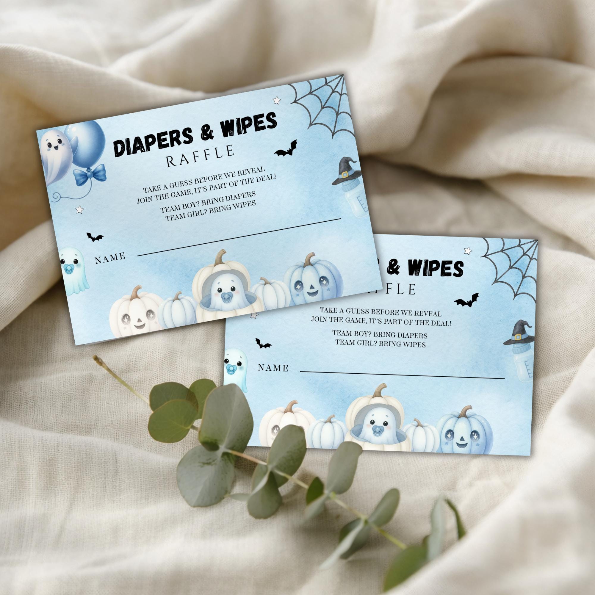 Little Boo Blue Diaper Raffle Card - Little Boo blue Halloween baby shower printable