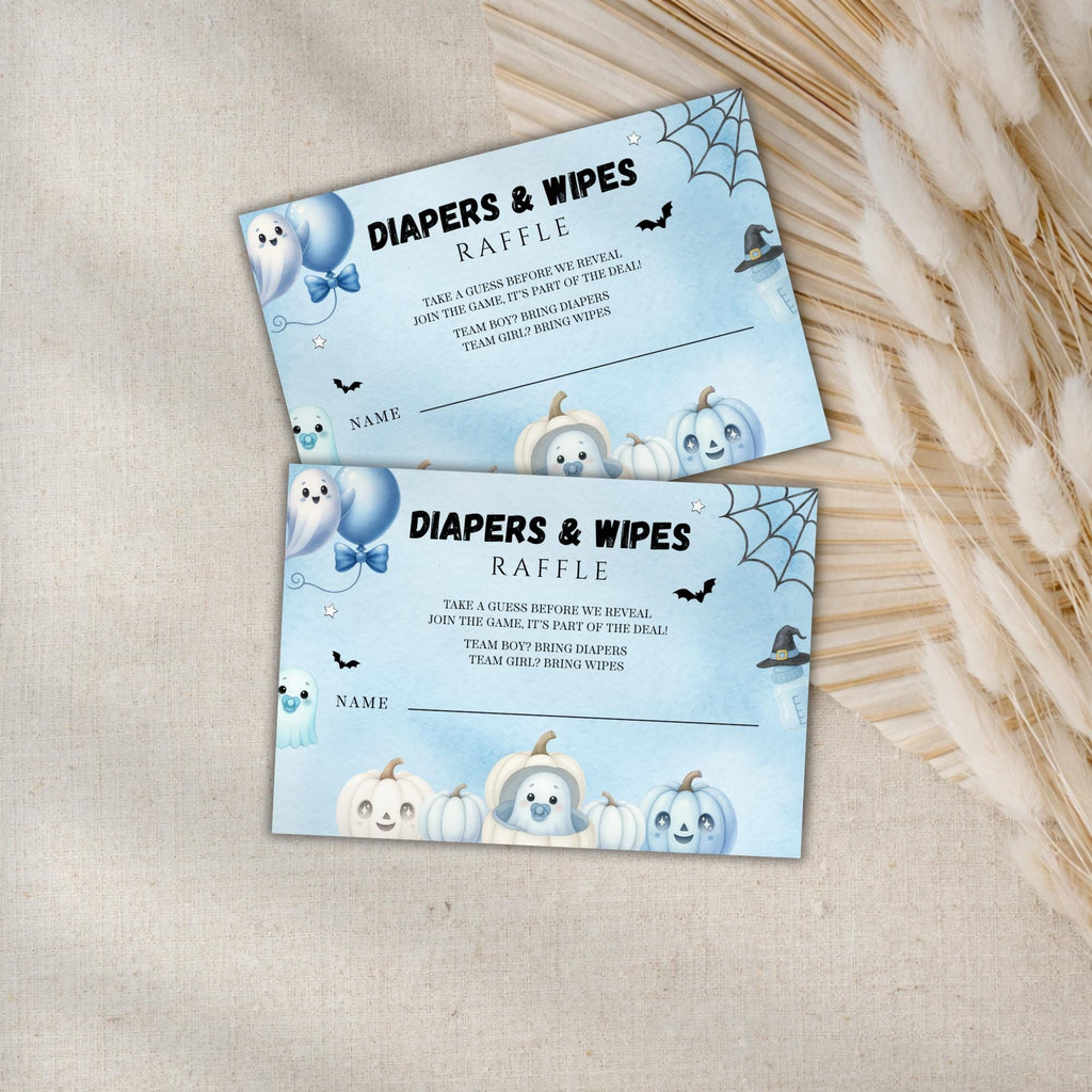 Little Boo Blue Diaper Raffle Card - Little Boo blue Halloween baby shower printable