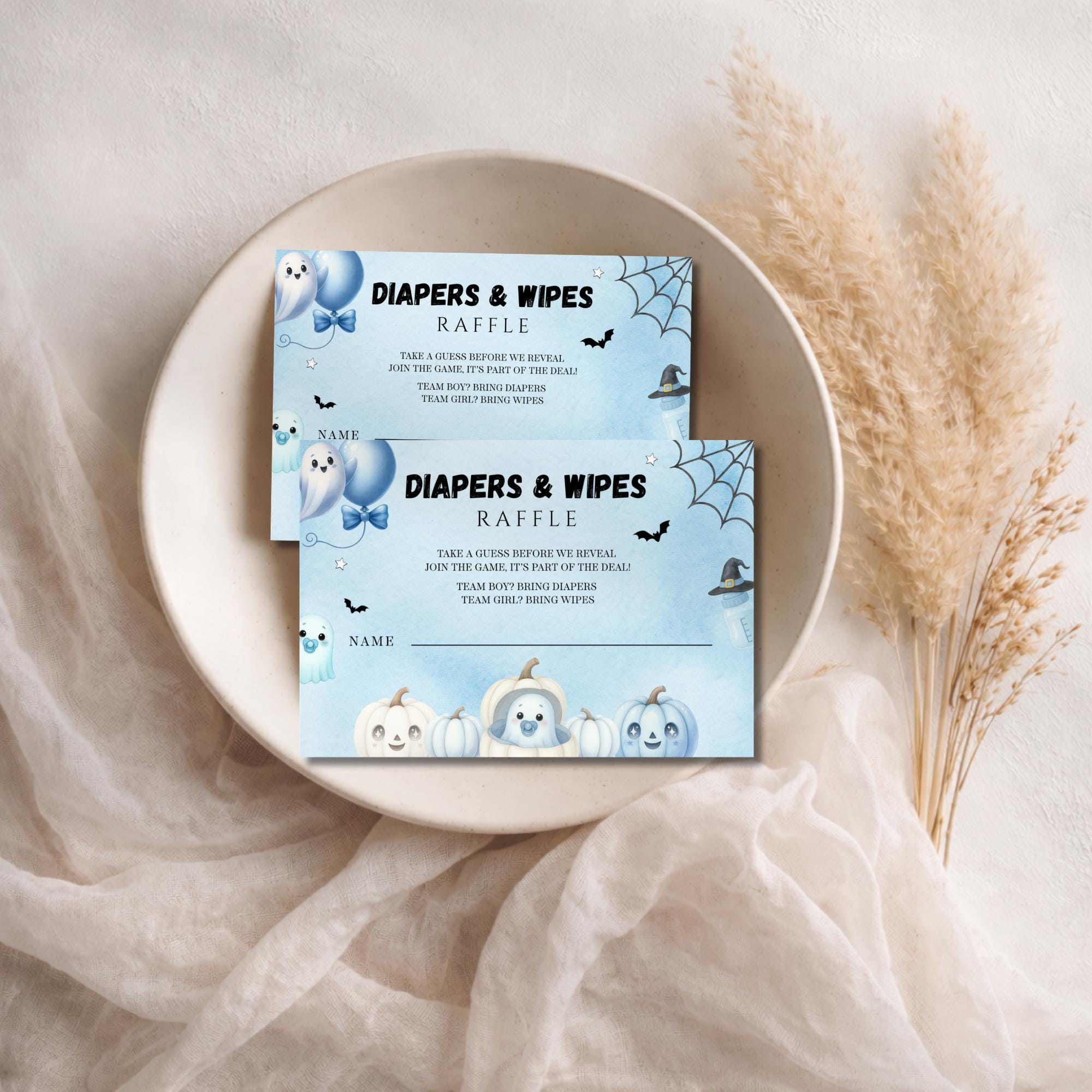 Little Boo Blue Diaper Raffle Card - Little Boo blue Halloween baby shower printable