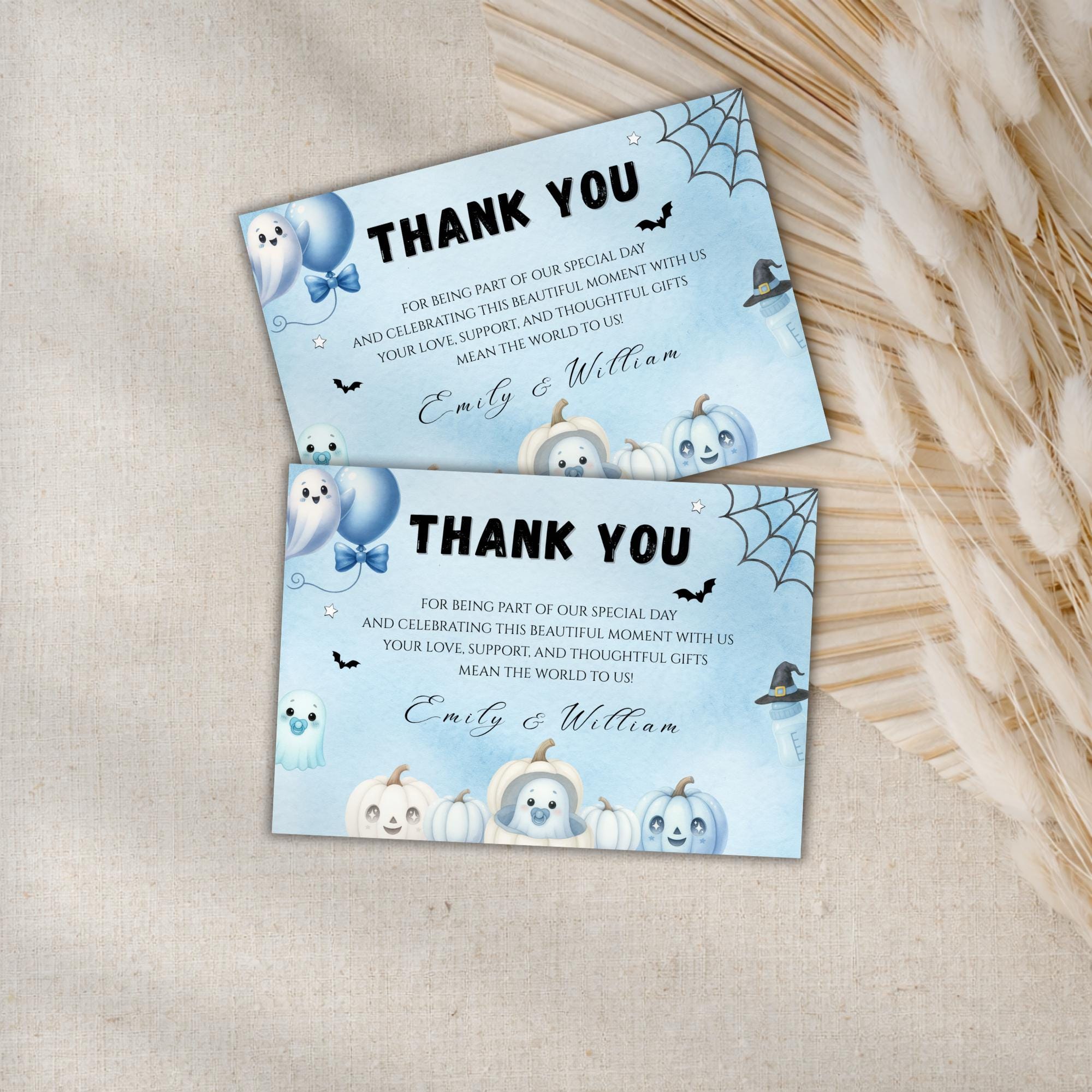 Little Boo Blue Baby Shower Thank You Card - Little Boo blue Halloween baby shower printable