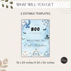 Little Boo Blue Baby Shower Welcome Sign - Little Boo blue Halloween baby shower printable