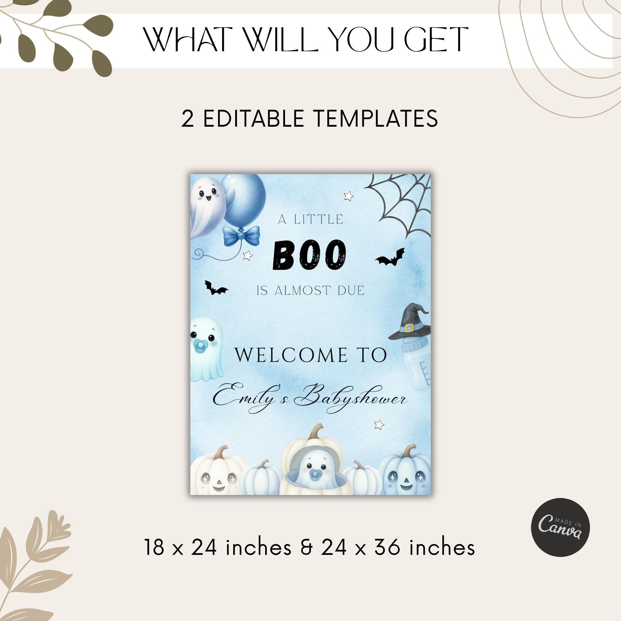 Little Boo Blue Baby Shower Welcome Sign - Little Boo blue Halloween baby shower printable