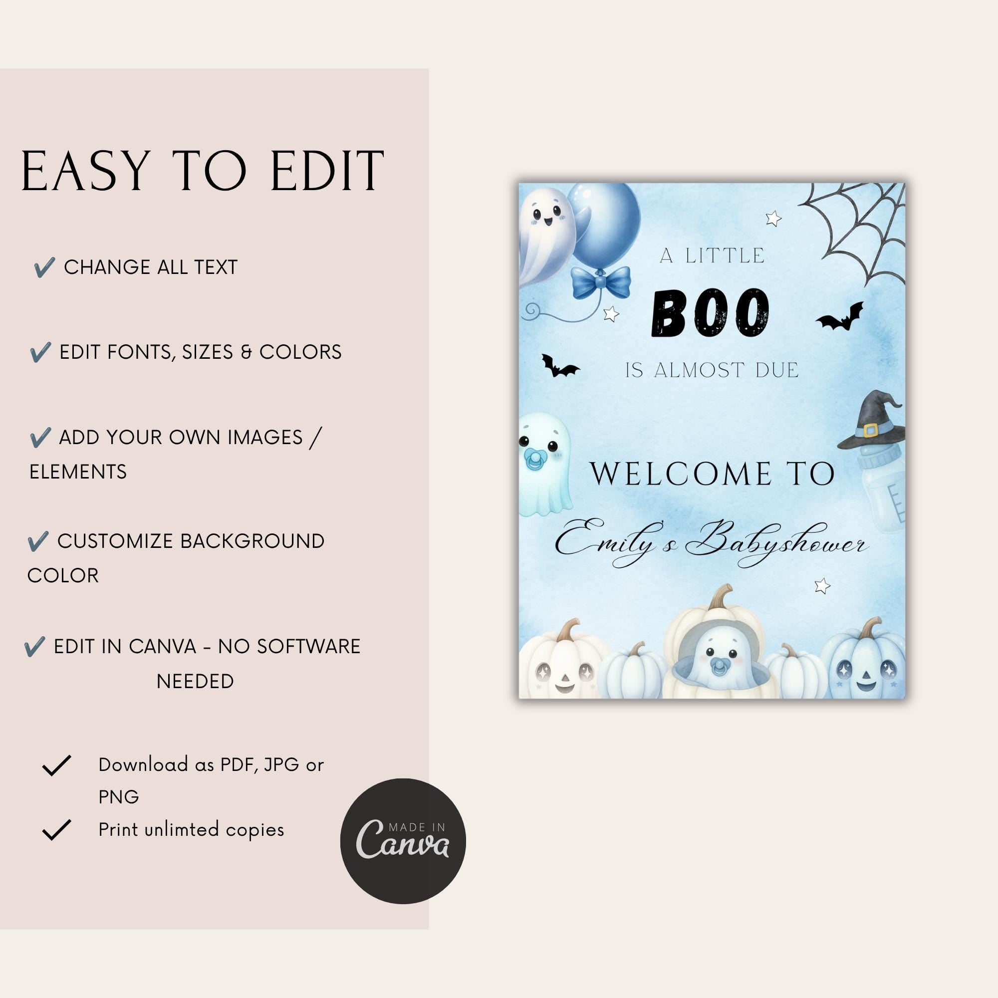 Little Boo Blue Baby Shower Welcome Sign - Little Boo blue Halloween baby shower printable