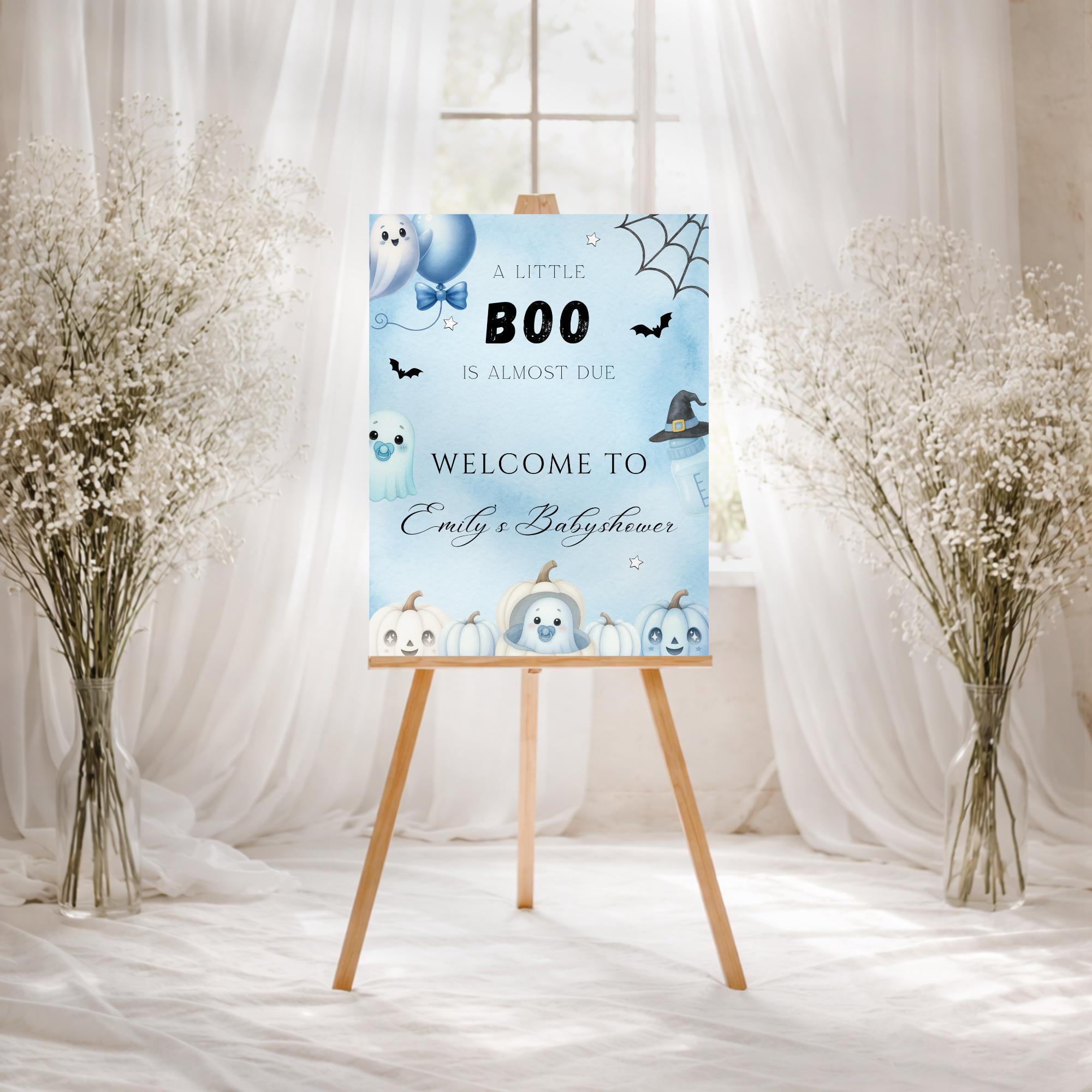 Little Boo Blue Baby Shower Welcome Sign - Little Boo blue Halloween baby shower printable