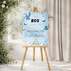 Little Boo Blue Baby Shower Welcome Sign - Little Boo blue Halloween baby shower printable