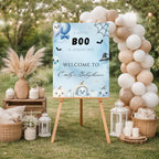 Little Boo Blue Baby Shower Welcome Sign - Little Boo blue Halloween baby shower printable