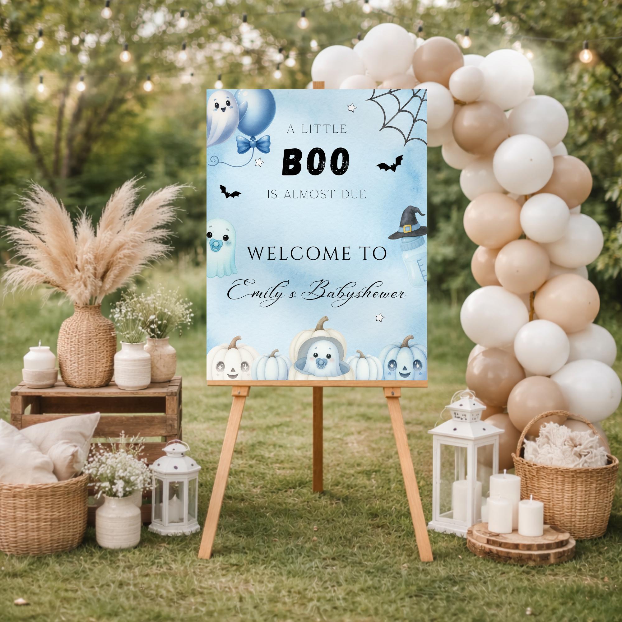 Little Boo Blue Baby Shower Welcome Sign - Little Boo blue Halloween baby shower printable