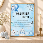 Little Boo Baby Shower Pacifier Hunt Sign, Blue Halloween Baby Shower Game, Editable Ghost Sign, 5x7 8x10 A4 US Letter
