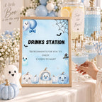 Little Boo Baby Shower Drinks Station Sign, Blue Halloween Baby Shower Decor, Editable Ghost Drink Table Sign, Digital Download