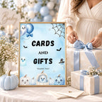 Little Boo Baby Shower Cards & Gifts Sign, Blue Ghost Baby Shower Sign, Halloween Gift Table Decor, Editable Template