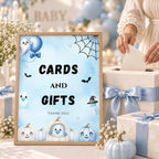 Little Boo Baby Shower Cards & Gifts Sign, Blue Ghost Baby Shower Sign, Halloween Gift Table Decor, Editable Template