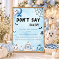 Little Boo Baby Shower Don't Say Baby Sign, Blue Ghost Baby Shower Game, Halloween Clothespin Party Game, Editable Template
