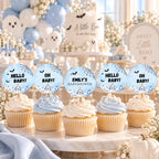 Little Boo Baby Cupcake Toppers, Editable Blue Halloween Baby Shower Cupcake Decor, Personalized Ghost Pumpkin Toppers, 2x2
