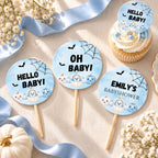 Little Boo Baby Cupcake Toppers, Editable Blue Halloween Baby Shower Cupcake Decor, Personalized Ghost Pumpkin Toppers, 2x2
