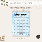 60 Little Boo Baby Shower Bingo Cards, Blue Halloween Baby Shower Game, Editable Ghost Bingo Card, Printable Party Activity