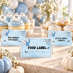 Little Boo Baby Shower Food Labels, Blue Ghost Halloween Buffet Cards, Editable Flat & Folded Table Labels, Digital Download