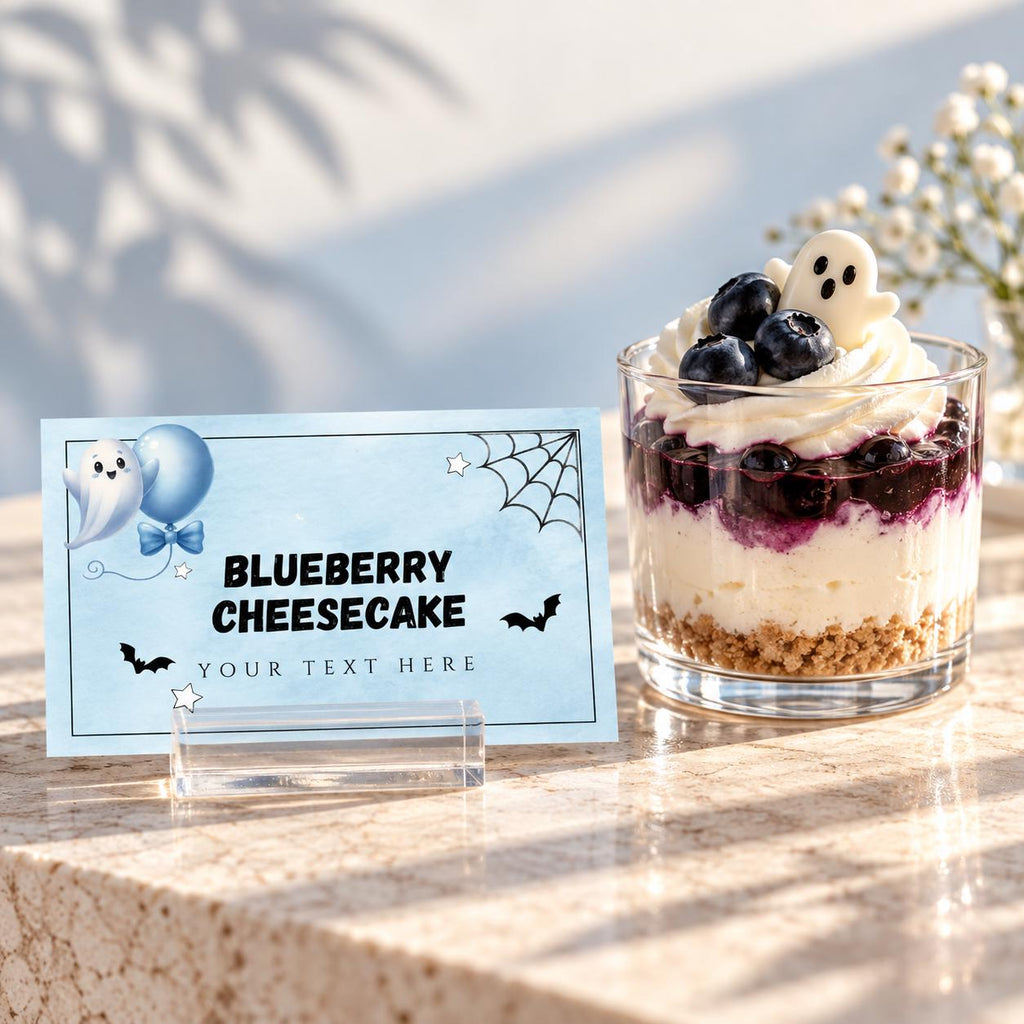 Little Boo Baby Shower Food Labels, Blue Ghost Halloween Buffet Cards, Editable Flat & Folded Table Labels, Digital Download