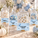 Little Boo Baby Shower Food Labels, Blue Ghost Halloween Buffet Cards, Editable Flat & Folded Table Labels, Digital Download