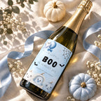 Little Boo Baby Shower Wine & Champagne Labels, Blue Halloween Ghost Bottle Stickers, Editable Baby Shower Drink Labels