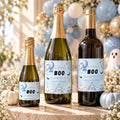 Little Boo Baby Shower Wine & Champagne Labels, Blue Halloween Ghost Bottle Stickers, Editable Baby Shower Drink Labels