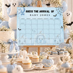 Little Boo Baby Shower Due Date Calendar, Blue Halloween Baby Shower Game, Editable A2 & 24x18 Baby Arrival Calendar