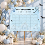 Little Boo Baby Shower Due Date Calendar, Blue Halloween Baby Shower Game, Editable A2 & 24x18 Baby Arrival Calendar