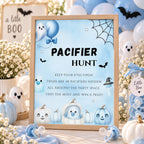 Little Boo Baby Shower Pacifier Hunt Sign, Blue Halloween Baby Shower Game, Editable Ghost Sign, 5x7 8x10 A4 US Letter