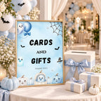 Little Boo Baby Shower Cards & Gifts Sign, Blue Ghost Baby Shower Sign, Halloween Gift Table Decor, Editable Template