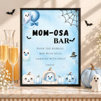 Little Boo Baby Shower Momosa Bar Sign, Blue Ghost Baby Shower Decor, Halloween Mimosa Station Sign, Editable Template
