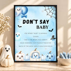 Little Boo Baby Shower Don't Say Baby Sign, Blue Ghost Baby Shower Game, Halloween Clothespin Party Game, Editable Template