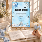 Little Boo Baby Shower Guest Book Sign, Blue Halloween Baby Shower Decor, Editable Ghost Guestbook Table Sign, Digital Download