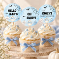 Little Boo Baby Cupcake Toppers, Editable Blue Halloween Baby Shower Cupcake Decor, Personalized Ghost Pumpkin Toppers, 2x2