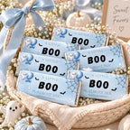 Little Boo Baby Shower Chocolate Wrappers, Editable Blue Ghost Candy Wrapper, Halloween Baby Shower Favors, 1.55 oz Printable