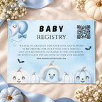 Little Boo Baby Shower Registry Card, Blue Halloween Baby Shower Insert, Editable Gift Registry QR Code Card, Printable 3.5x5
