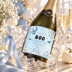Little Boo Baby Shower Wine & Champagne Labels, Blue Halloween Ghost Bottle Stickers, Editable Baby Shower Drink Labels