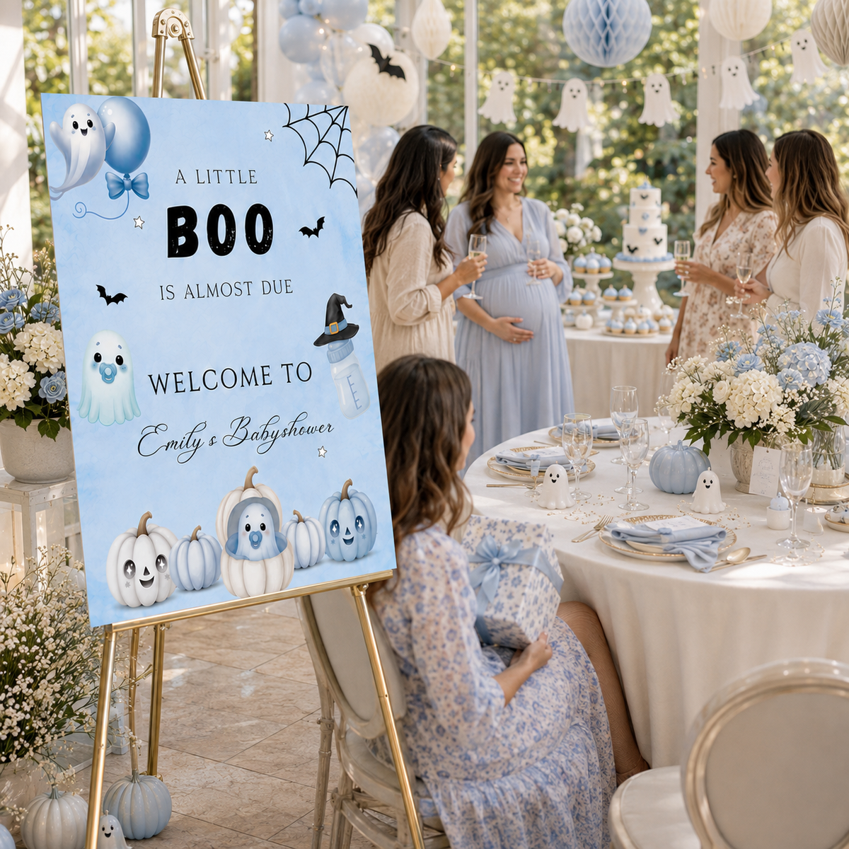 Little Boo Blue Baby Shower Welcome Sign